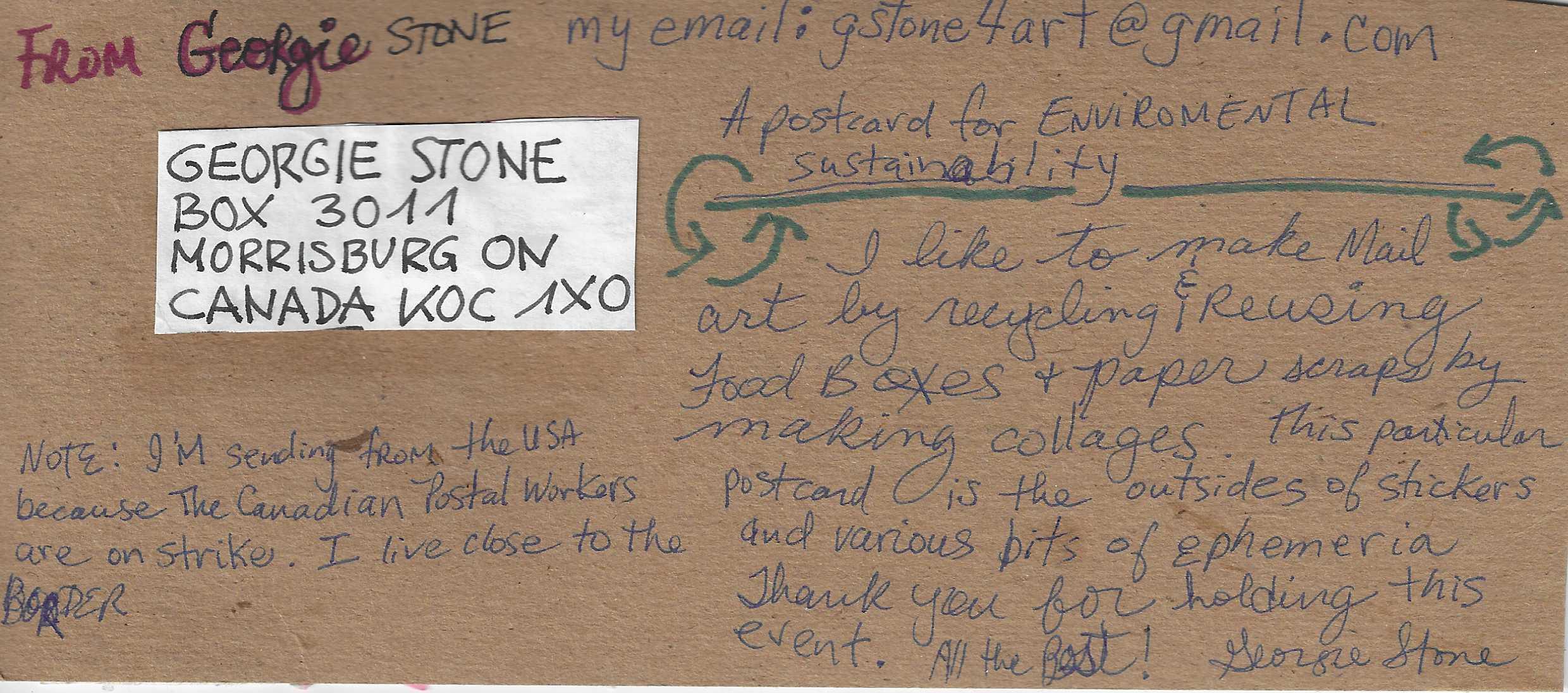 retro della cartolina di Georgie Stone